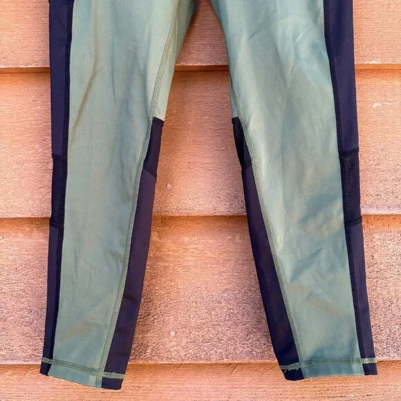 Lularoe Rise Leggings Active Wear Capri Mesh Pockets Sage Green Black Pant Size - Picture 3 of 9